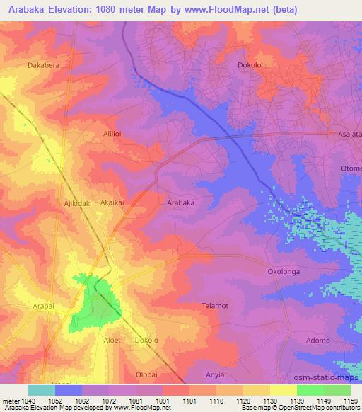 Arabaka,Uganda Elevation Map