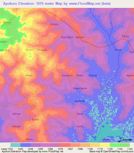 Apokoro,Uganda Elevation Map