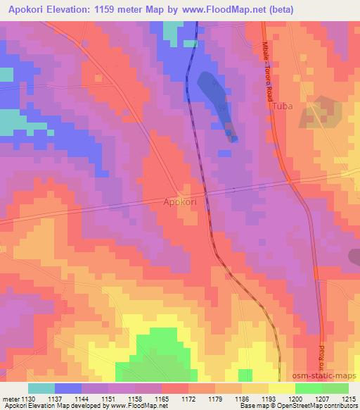 Apokori,Uganda Elevation Map