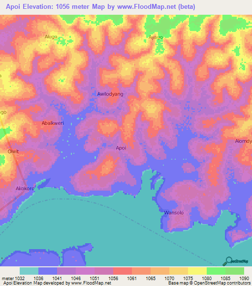 Apoi,Uganda Elevation Map
