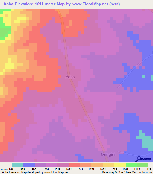 Aoba,Uganda Elevation Map