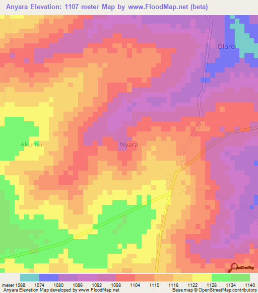 Anyara,Uganda Elevation Map