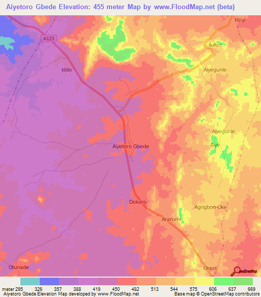 Aiyetoro Gbede,Nigeria Elevation Map
