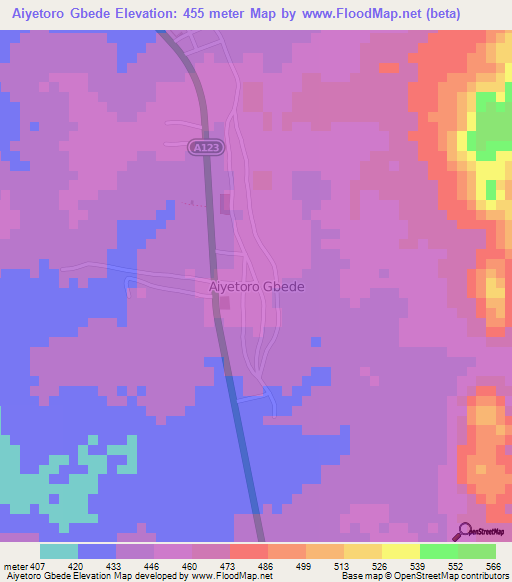 Aiyetoro Gbede,Nigeria Elevation Map