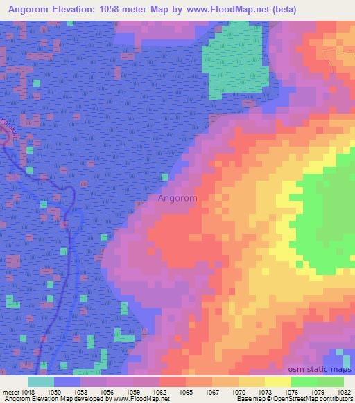 Angorom,Uganda Elevation Map