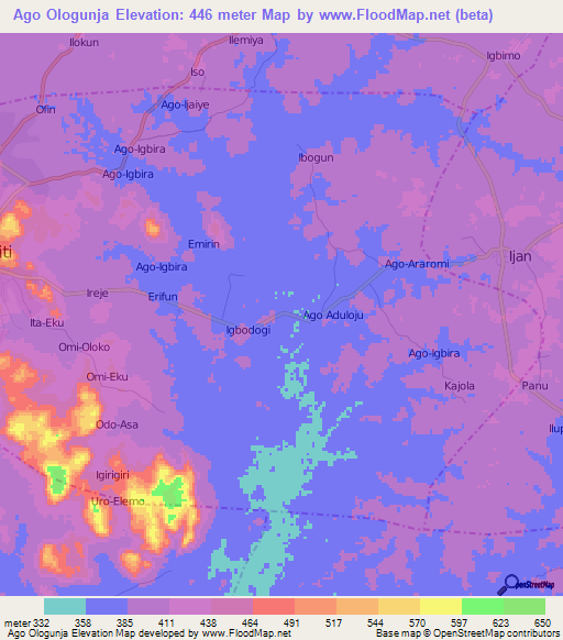Ago Ologunja,Nigeria Elevation Map