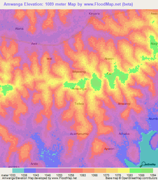 Amwanga,Uganda Elevation Map