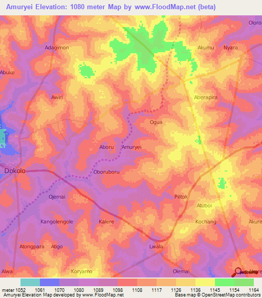 Amuryei,Uganda Elevation Map