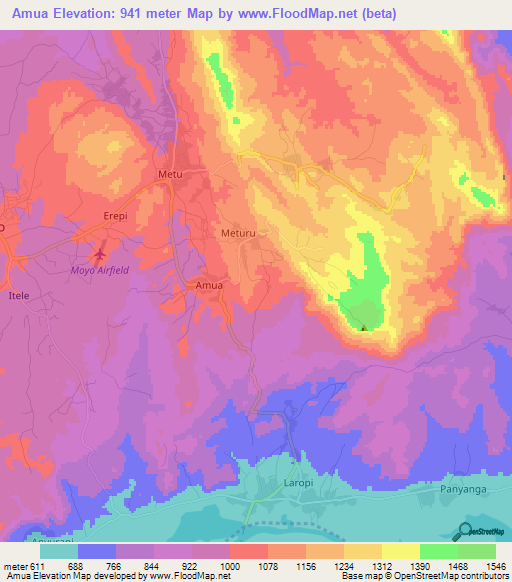 Amua,Uganda Elevation Map