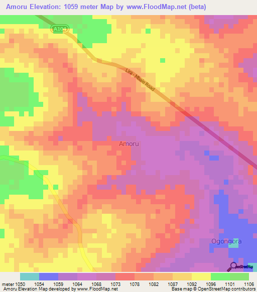 Amoru,Uganda Elevation Map