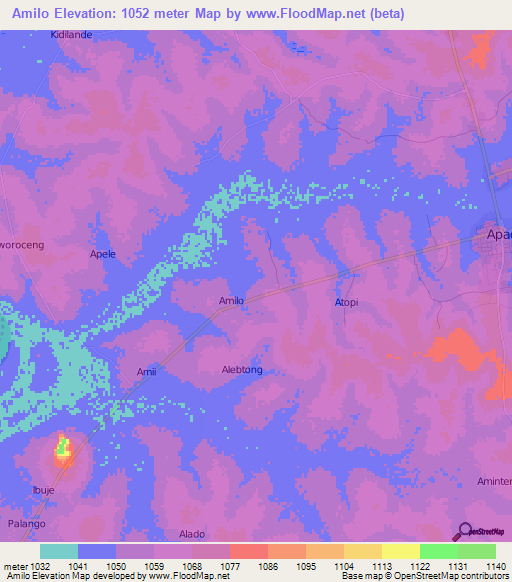 Amilo,Uganda Elevation Map