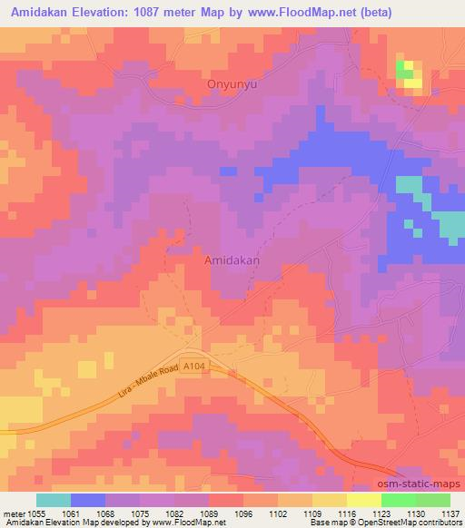 Amidakan,Uganda Elevation Map