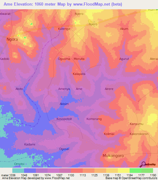 Ame,Uganda Elevation Map