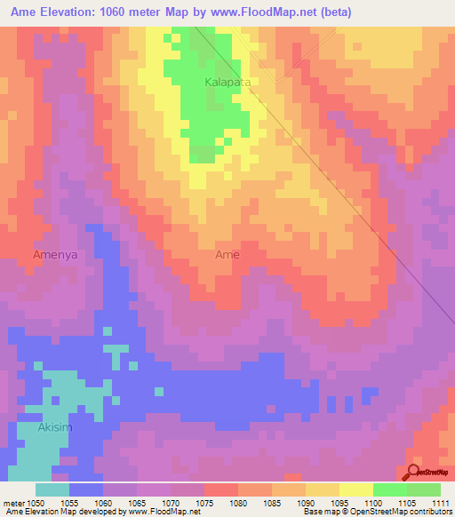 Ame,Uganda Elevation Map