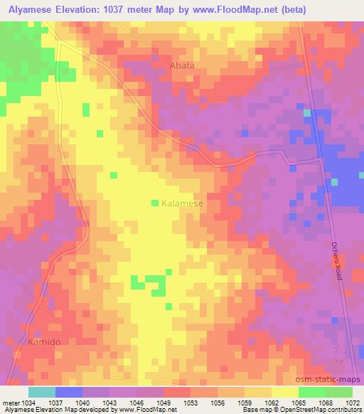 Alyamese,Uganda Elevation Map