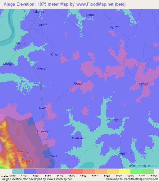 Aluga,Uganda Elevation Map