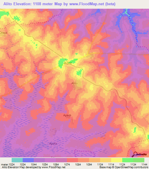 Alito,Uganda Elevation Map