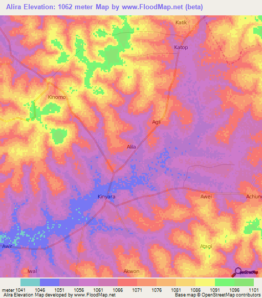 Alira,Uganda Elevation Map