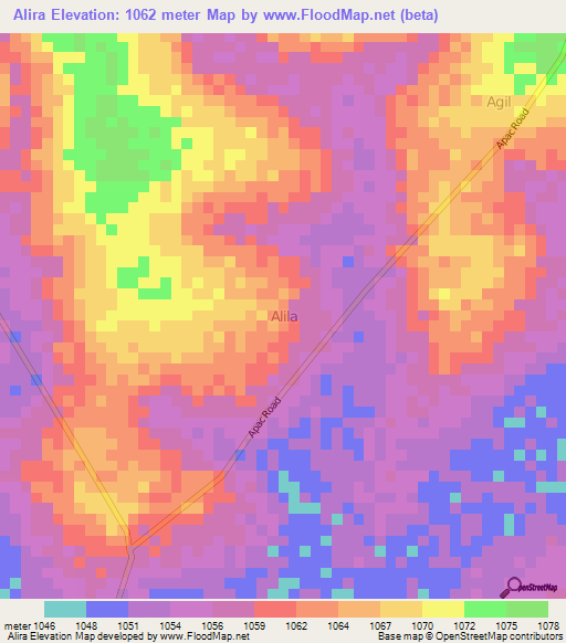 Alira,Uganda Elevation Map