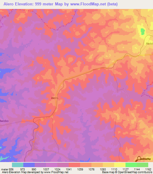 Alero,Uganda Elevation Map