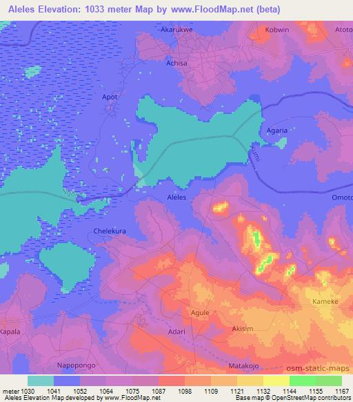 Aleles,Uganda Elevation Map