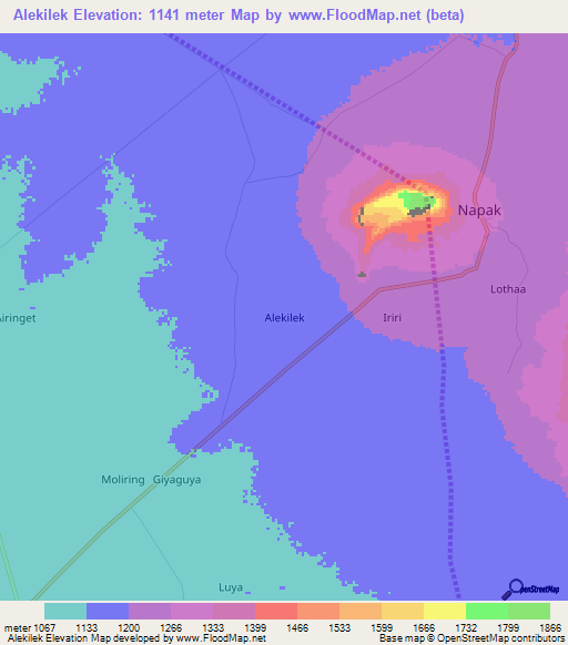 Alekilek,Uganda Elevation Map
