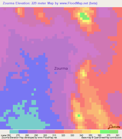 Zourma,Burkina Faso Elevation Map
