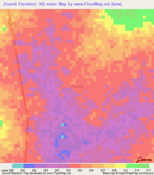Zoundi,Burkina Faso Elevation Map