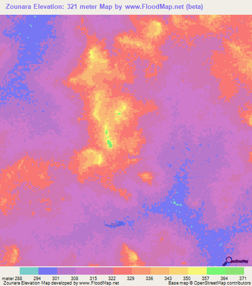 Zounara,Burkina Faso Elevation Map