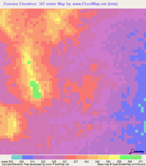 Zounara,Burkina Faso Elevation Map