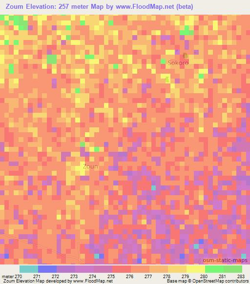 Zoum,Burkina Faso Elevation Map