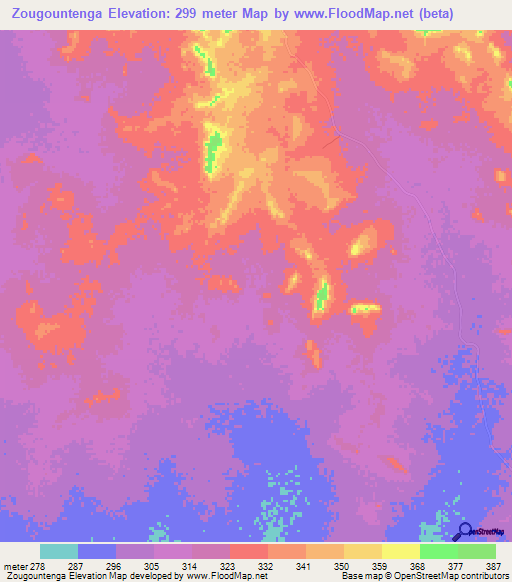 Zougountenga,Burkina Faso Elevation Map