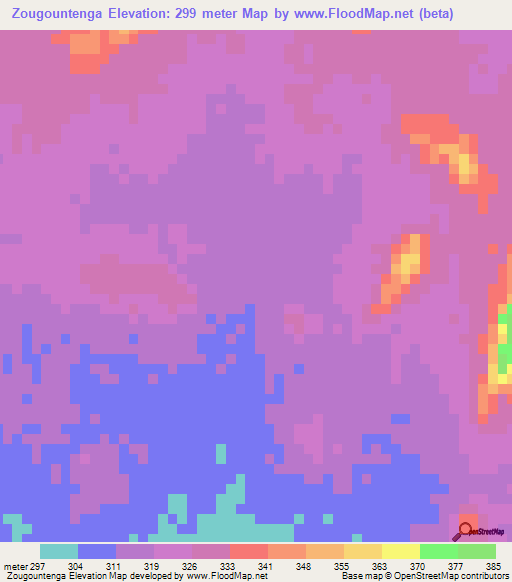 Zougountenga,Burkina Faso Elevation Map