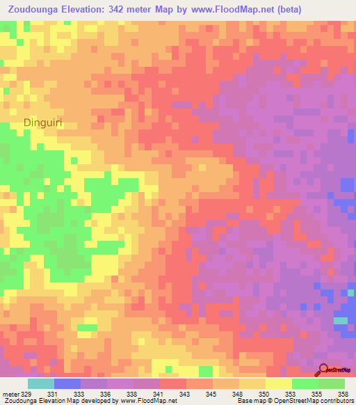Zoudounga,Burkina Faso Elevation Map