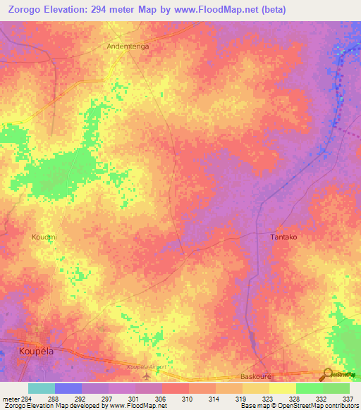 Zorogo,Burkina Faso Elevation Map