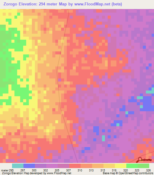 Zorogo,Burkina Faso Elevation Map
