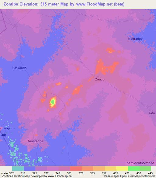 Zontibe,Burkina Faso Elevation Map