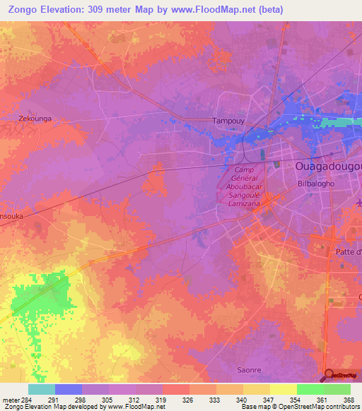 Zongo,Burkina Faso Elevation Map