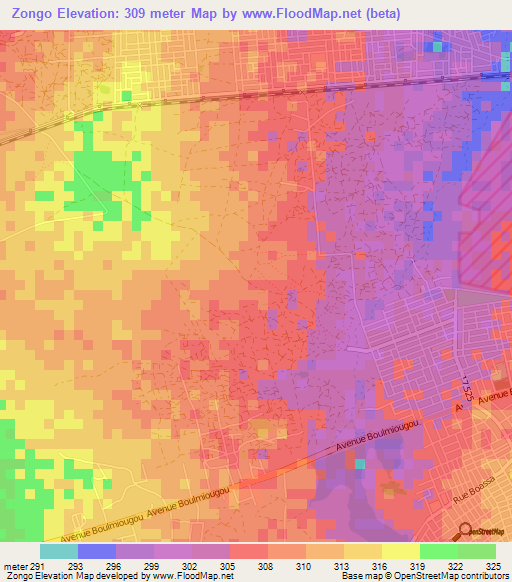 Zongo,Burkina Faso Elevation Map