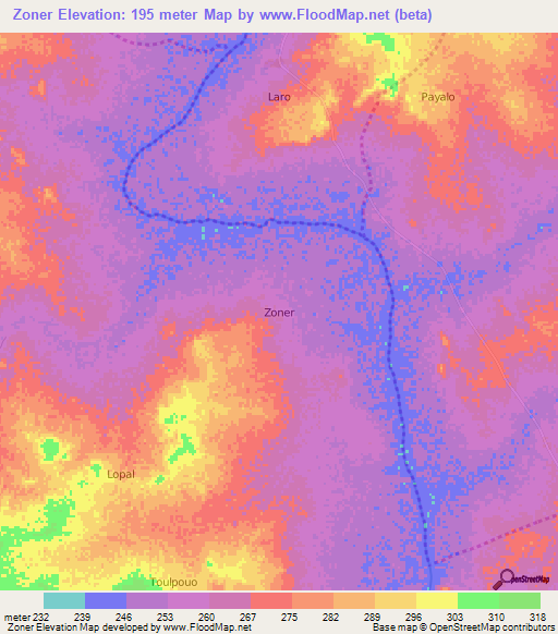 Zoner,Burkina Faso Elevation Map
