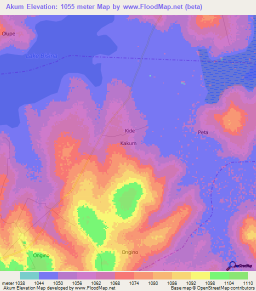 Akum,Uganda Elevation Map