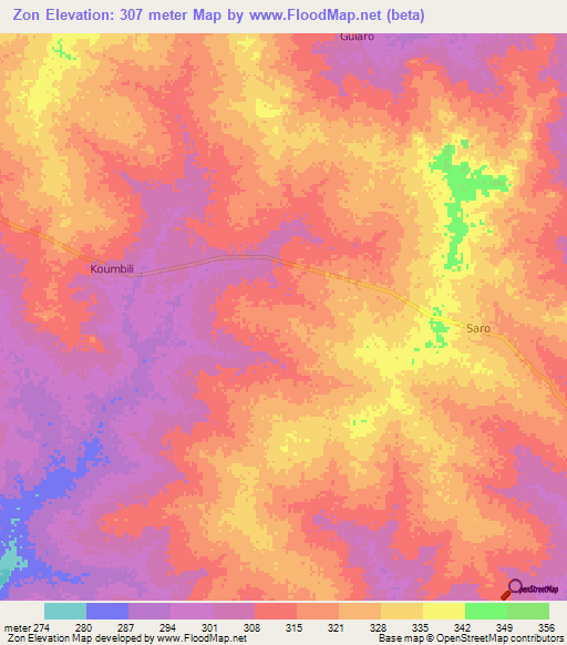 Zon,Burkina Faso Elevation Map