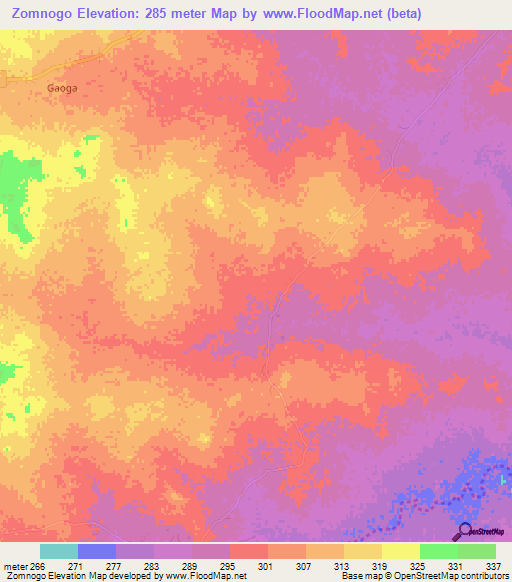 Zomnogo,Burkina Faso Elevation Map