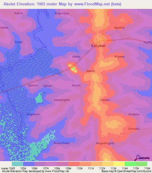 Akulet,Uganda Elevation Map