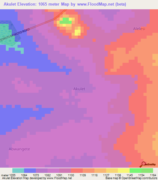 Akulet,Uganda Elevation Map