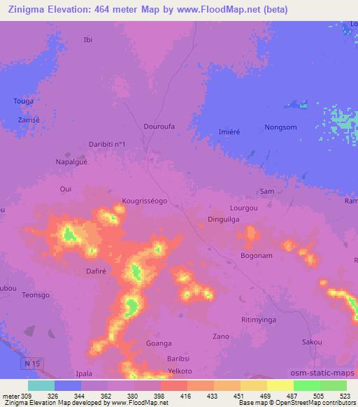 Zinigma,Burkina Faso Elevation Map