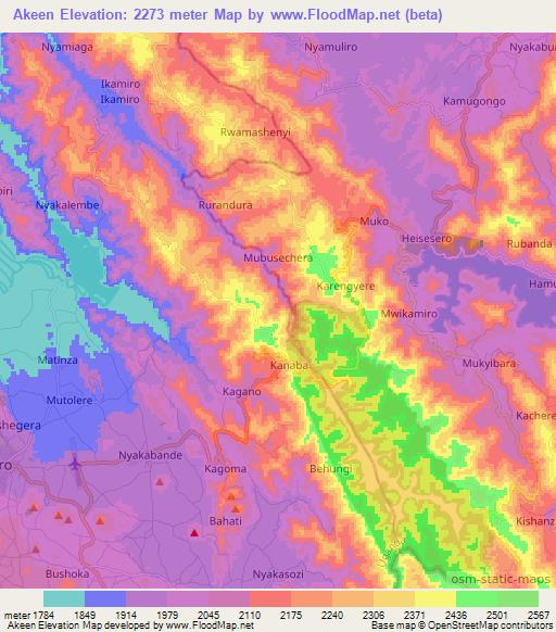 Akeen,Uganda Elevation Map