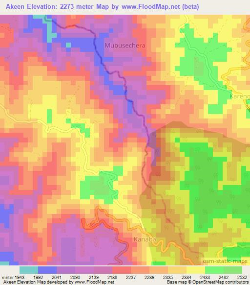 Akeen,Uganda Elevation Map