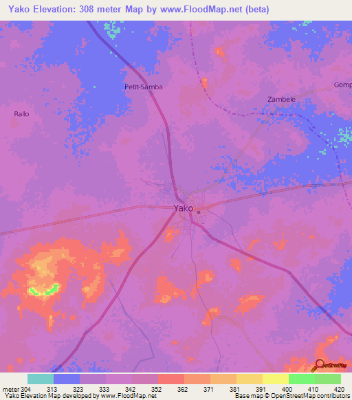 Yako,Burkina Faso Elevation Map