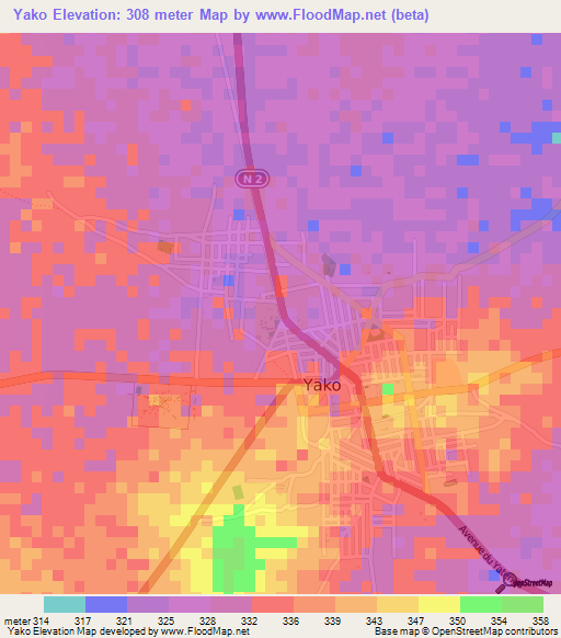 Yako,Burkina Faso Elevation Map